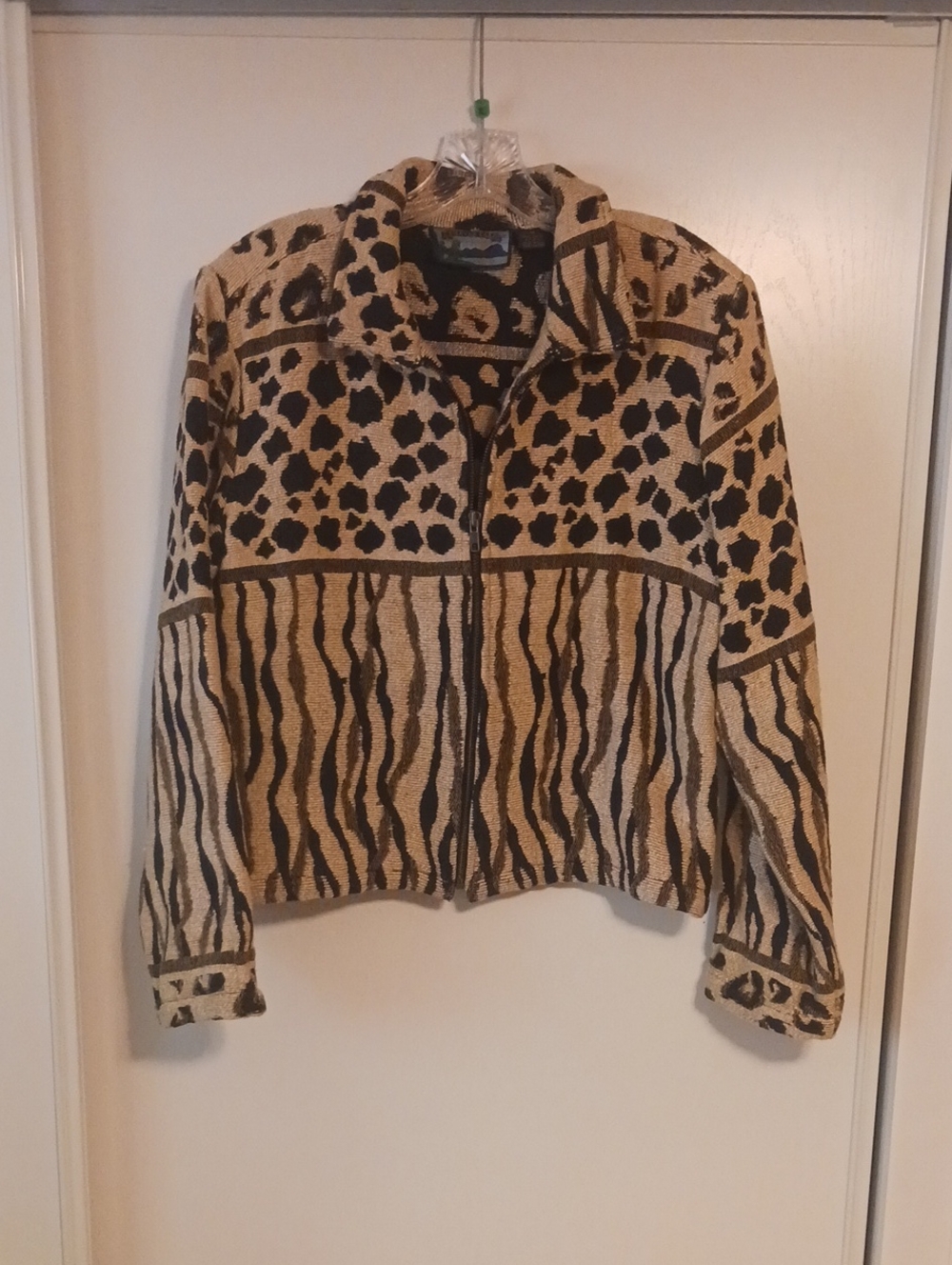 Shaver Lake Animal-Print Zip Front Bomber Jacket in Tan and Black